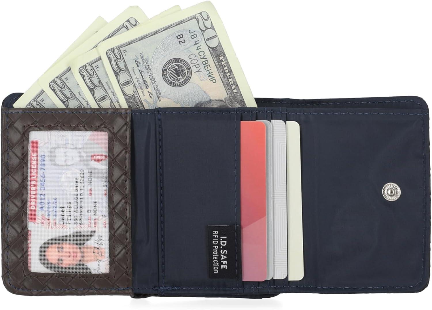 imageNautica Rowers End Small Wallet for Women RFID Blocking Slim Credit Card Holder with Zipper Coin Pocket Bifold Compact Womens Wallet with ID Window Wave Dreamer IndigoChalkWoven Espresso