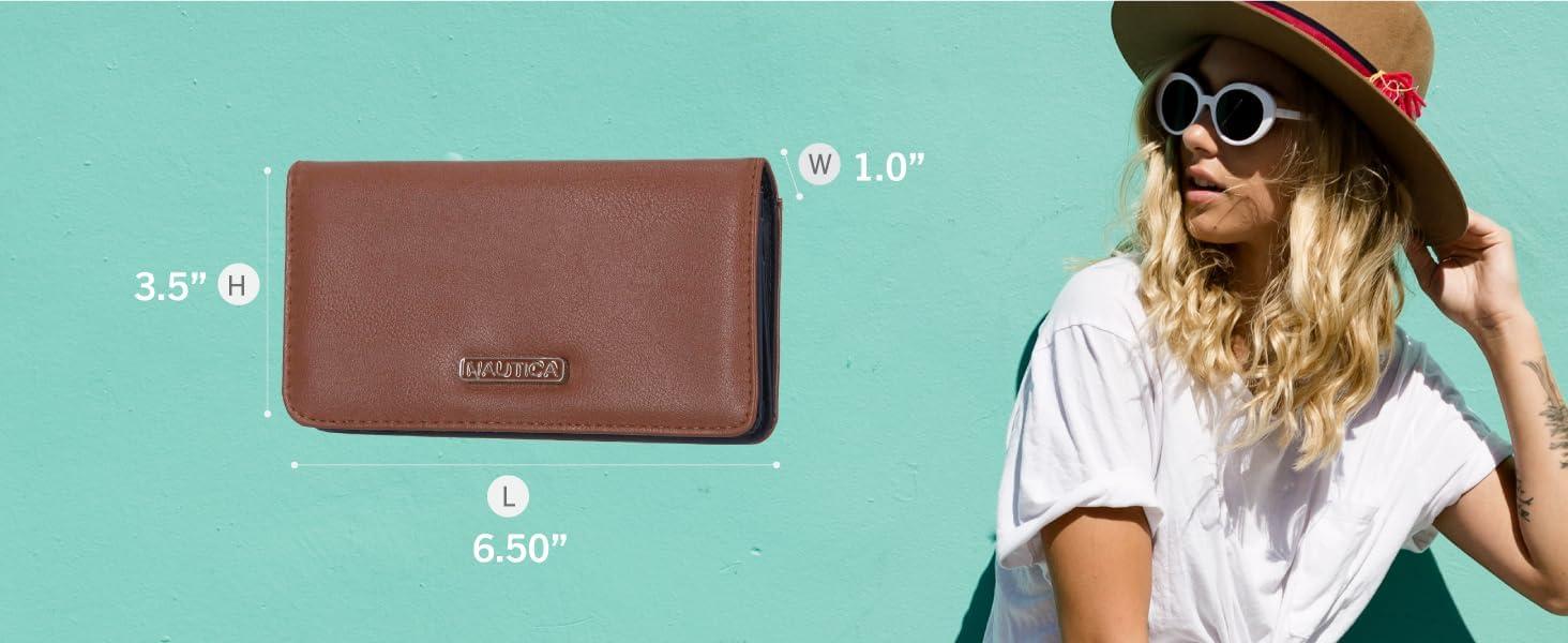 imageNautica Seaside Slim Womens Wallet RFID Blocking Credit Card Holder Coin Purse Checkbook Organizer Clutch Small Vegan Leather Wallet for Travel AmericanaDove