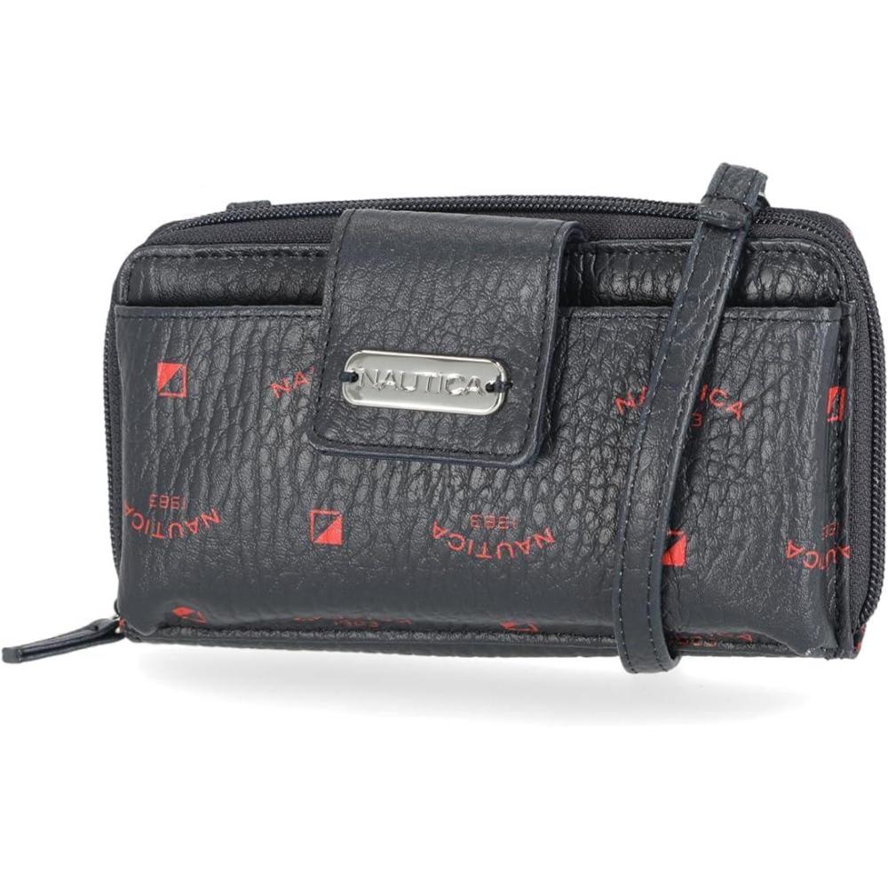 imageNautica Harbor Womens Crossbody Purse RFID Blocking Zip Around Clutch WalletIndigoRed