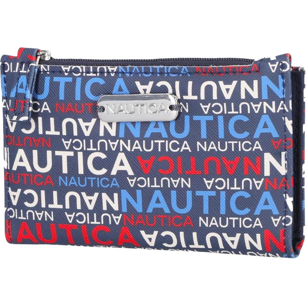 imageNautica High Tide Small Wallet for Women RFID Blocking Slim Credit Card Holder with Zipper Coin Pocket Bifold Compact Wallet with ID Window Glacial BlueIndigoMarina