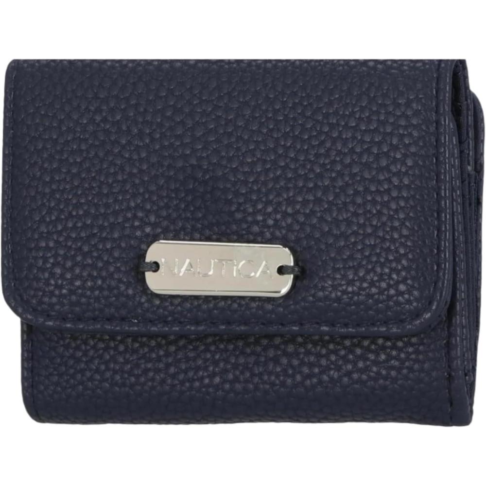 imageNautica Rowers End Small Wallet for Women RFID Blocking Slim Credit Card Holder with Zipper Coin Pocket Bifold Compact Womens Wallet with ID Window Wave Dreamer IndigoChalkIndigo