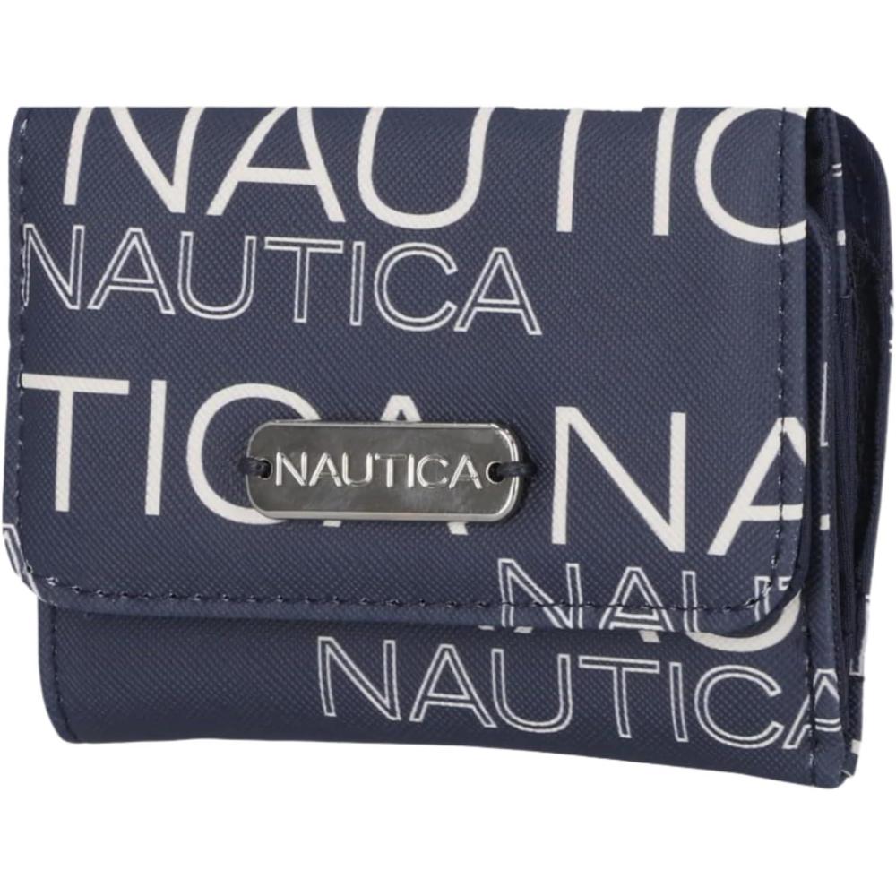 imageNautica Rowers End Small Wallet for Women RFID Blocking Slim Credit Card Holder with Zipper Coin Pocket Bifold Compact Womens Wallet with ID Window Wave Dreamer IndigoChalkWave Dreamer IndigoChalk