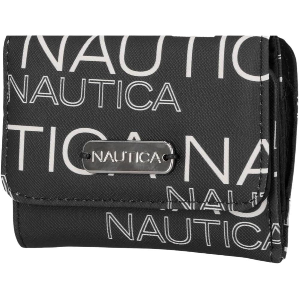 imageNautica Rowers End Small Wallet for Women RFID Blocking Slim Credit Card Holder with Zipper Coin Pocket Bifold Compact Womens Wallet with ID Window Wave Dreamer IndigoChalkWave Dreamer BlackChalk
