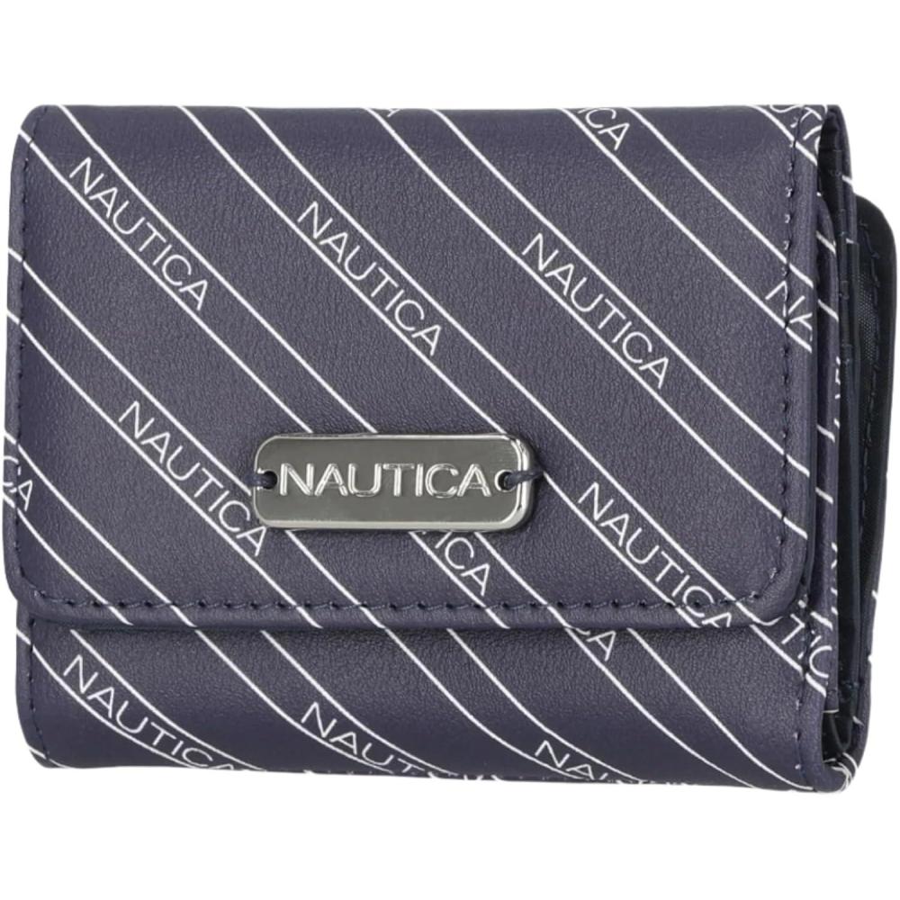 imageNautica Rowers End Small Wallet for Women RFID Blocking Slim Credit Card Holder with Zipper Coin Pocket Bifold Compact Womens Wallet with ID Window Wave Dreamer IndigoChalkIndigoBone
