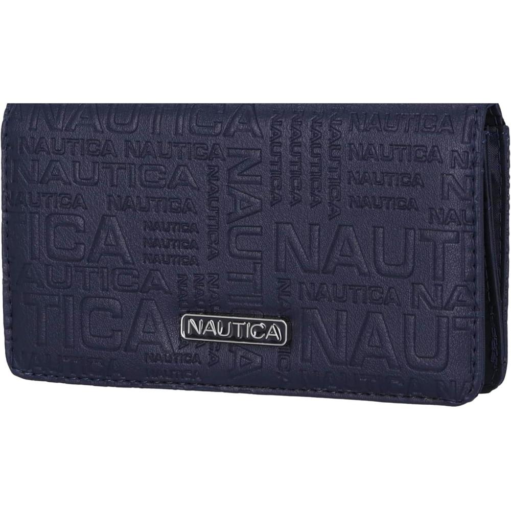 imageNautica Seaside Slim Womens Wallet RFID Blocking Credit Card Holder Coin Purse Checkbook Organizer Clutch Small Vegan Leather Wallet for Travel AmericanaIndigo Logo