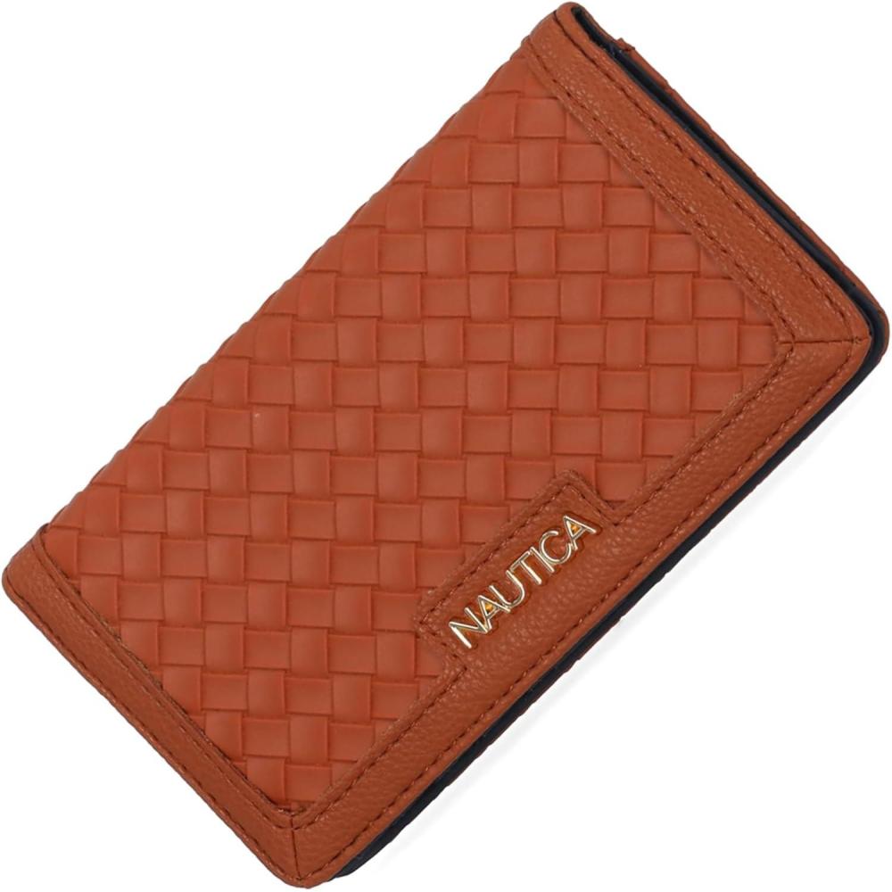 imageNautica Seaside Slim Womens Wallet RFID Blocking Credit Card Holder Coin Purse Checkbook Organizer Clutch Small Vegan Leather Wallet for Travel AmericanaCognac Woven