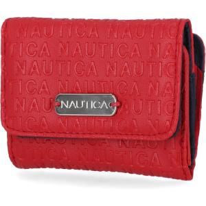 imageNautica Rowers End Small Wallet for Women RFID Blocking Slim Credit Card Holder with Zipper Coin Pocket Bifold Compact Womens Wallet with ID Window Wave Dreamer IndigoChalkRed Logo