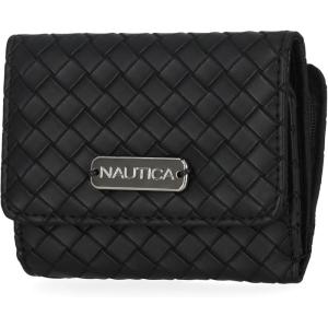 imageNautica Rowers End Small Wallet for Women RFID Blocking Slim Credit Card Holder with Zipper Coin Pocket Bifold Compact Womens Wallet with ID Window Wave Dreamer IndigoChalkWoven Black