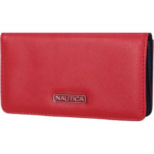 imageNautica Seaside Slim Womens Wallet RFID Blocking Credit Card Holder Coin Purse Checkbook Organizer Clutch Small Vegan Leather Wallet for Travel AmericanaRed