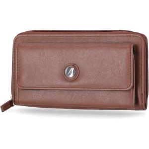 imageNautica Womens Bulk Cargo Vegan Leather RFID Wallet Zip Around Clutch Phone Case MultiCard Organizer BlackEarth