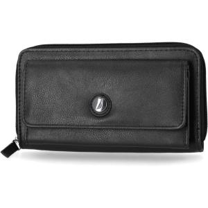 imageNautica Womens Bulk Cargo Vegan Leather RFID Wallet Zip Around Clutch Phone Case MultiCard Organizer Fuego RedBlack