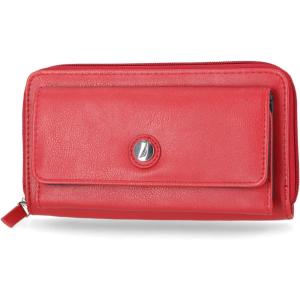 imageNautica Womens Bulk Cargo Vegan Leather RFID Wallet Zip Around Clutch Phone Case MultiCard Organizer Fuego RedFuego Red