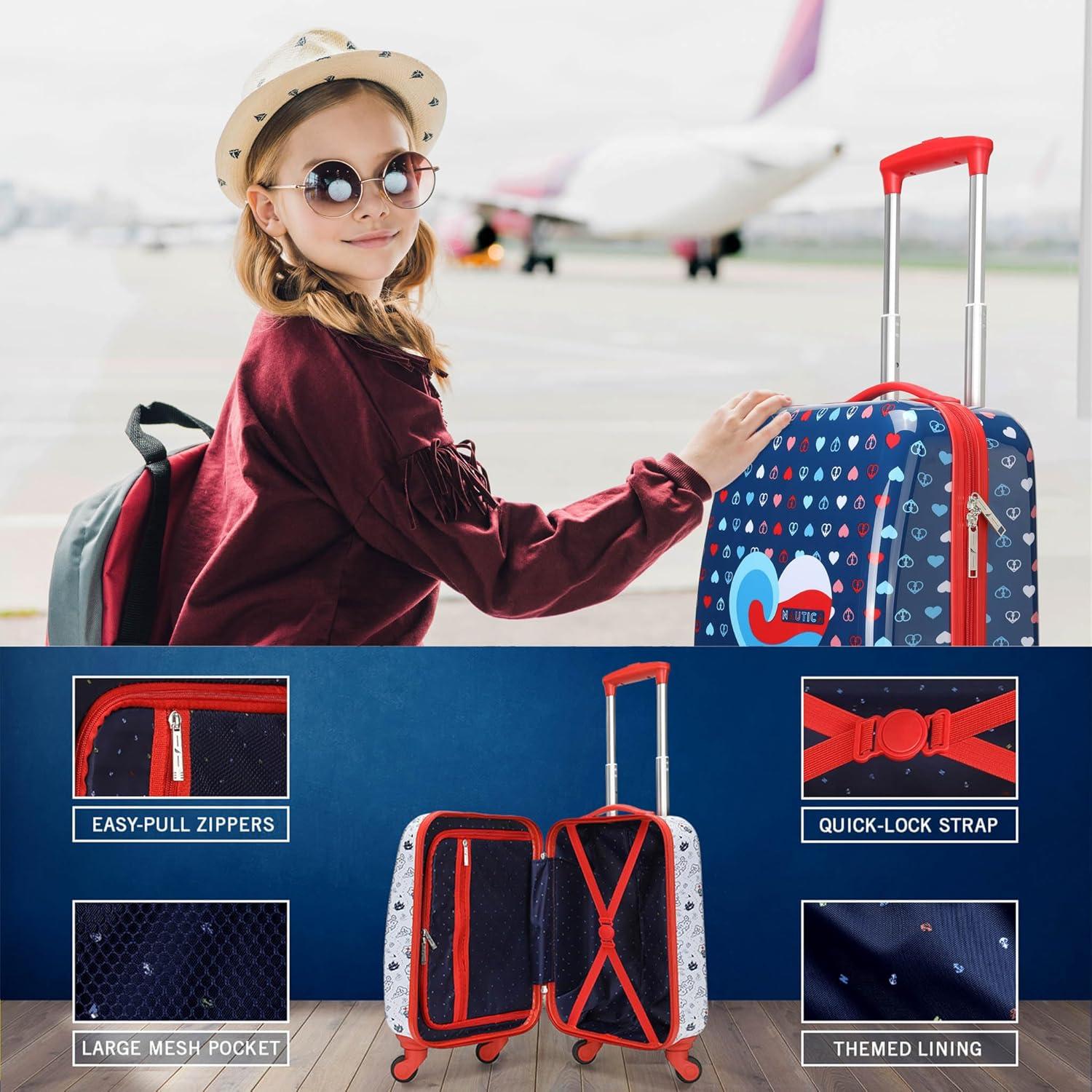 imageNautica Kids Luggage  18quot Airline Approved Rolling Hardside Upright Carryon Suitcase Set with Wheels Pastel Shell  5pc Travel SetNautica Peace  5pc School Set