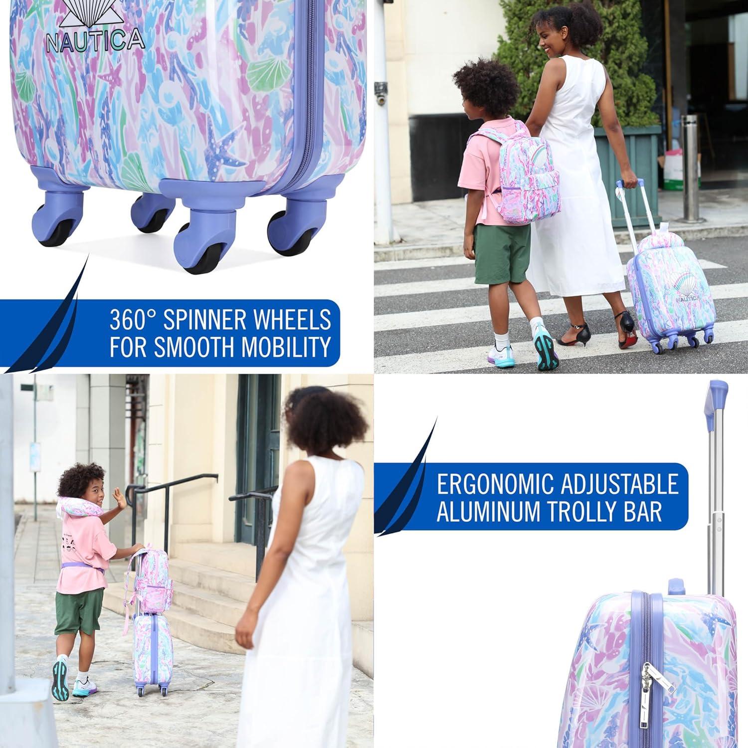 imageNautica Kids Luggage  18quot Airline Approved Rolling Hardside Upright Carryon Suitcase Set with Wheels Pastel Shell  5pc Travel SetPastel Shell  5pc Travel Set