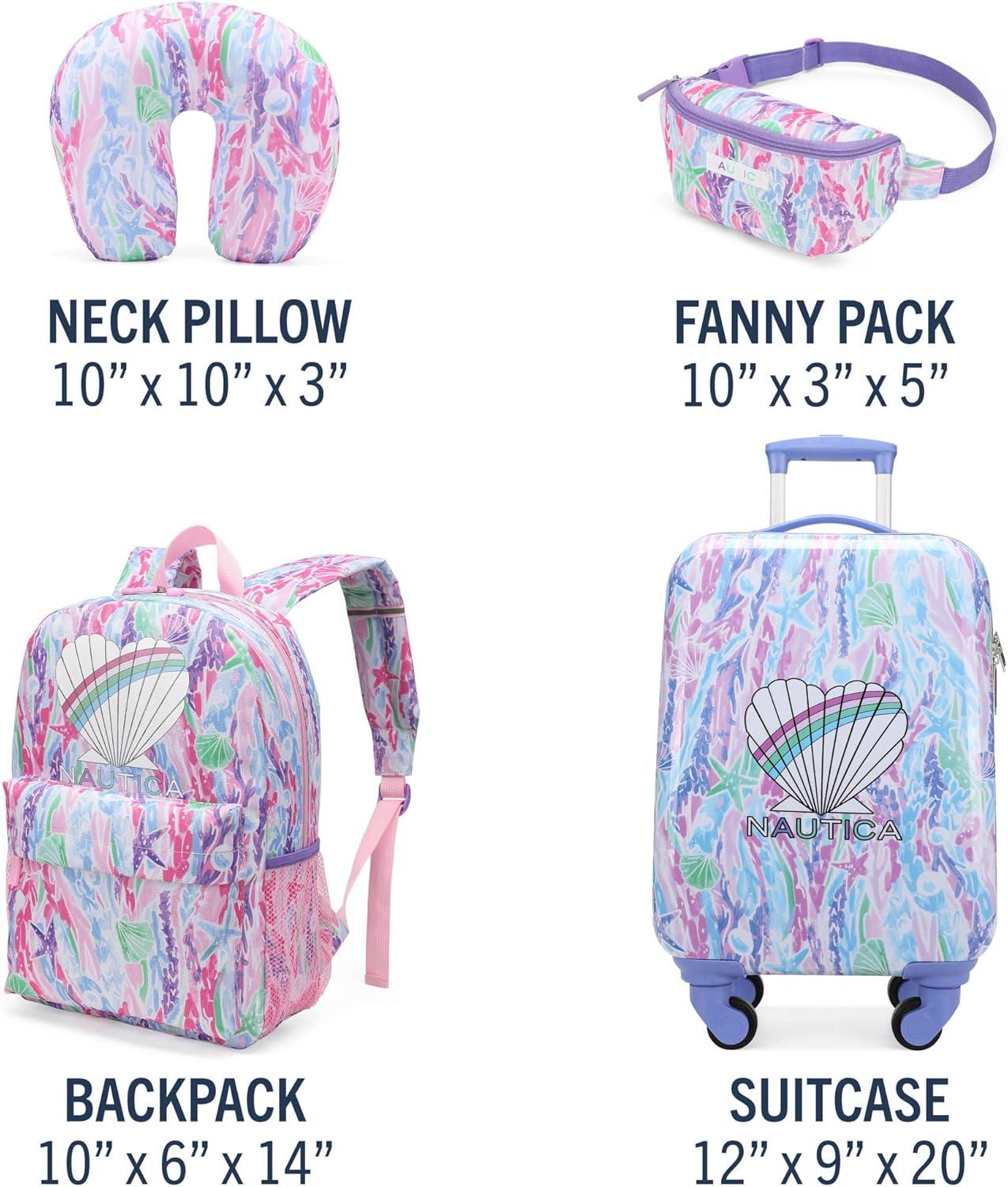 imageNautica Kids Luggage  18quot Airline Approved Rolling Hardside Upright Carryon Suitcase Set with Wheels Pastel Shell  5pc Travel SetPastel Shell  5pc Travel Set