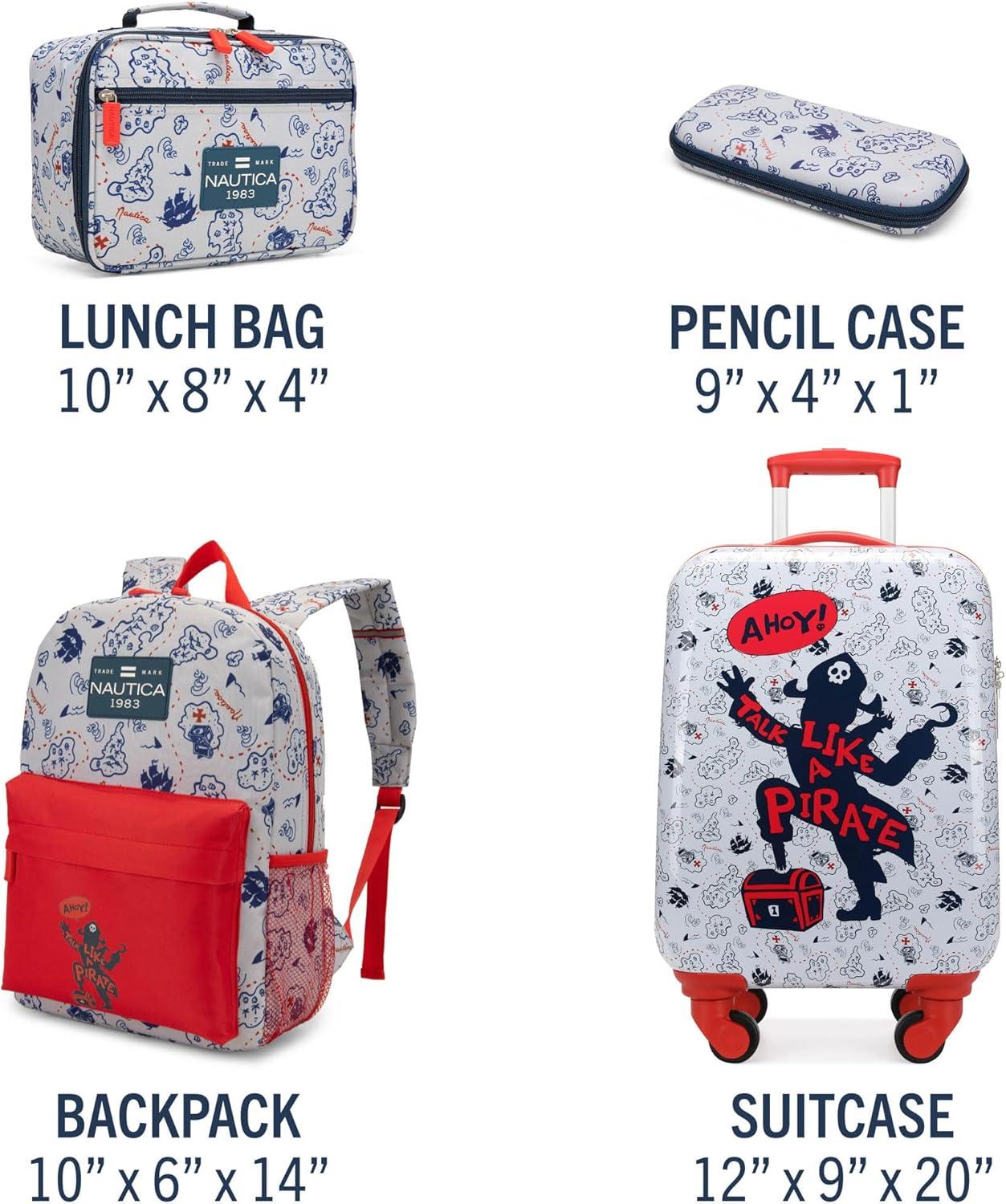 imageNautica Kids Luggage  18quot Airline Approved Rolling Hardside Upright Carryon Suitcase Set with Wheels Pastel Shell  5pc Travel SetPirate Ahoy  5pc School Set