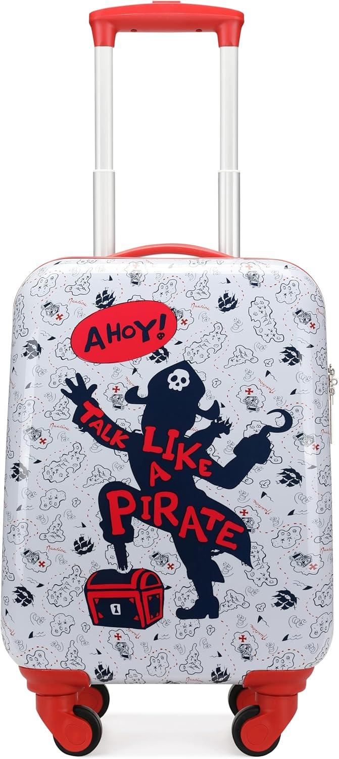 imageNautica Kids Luggage  18quot Airline Approved Rolling Hardside Upright Carryon Suitcase Set with Wheels Pastel Shell  5pc Travel SetPirate Ahoy