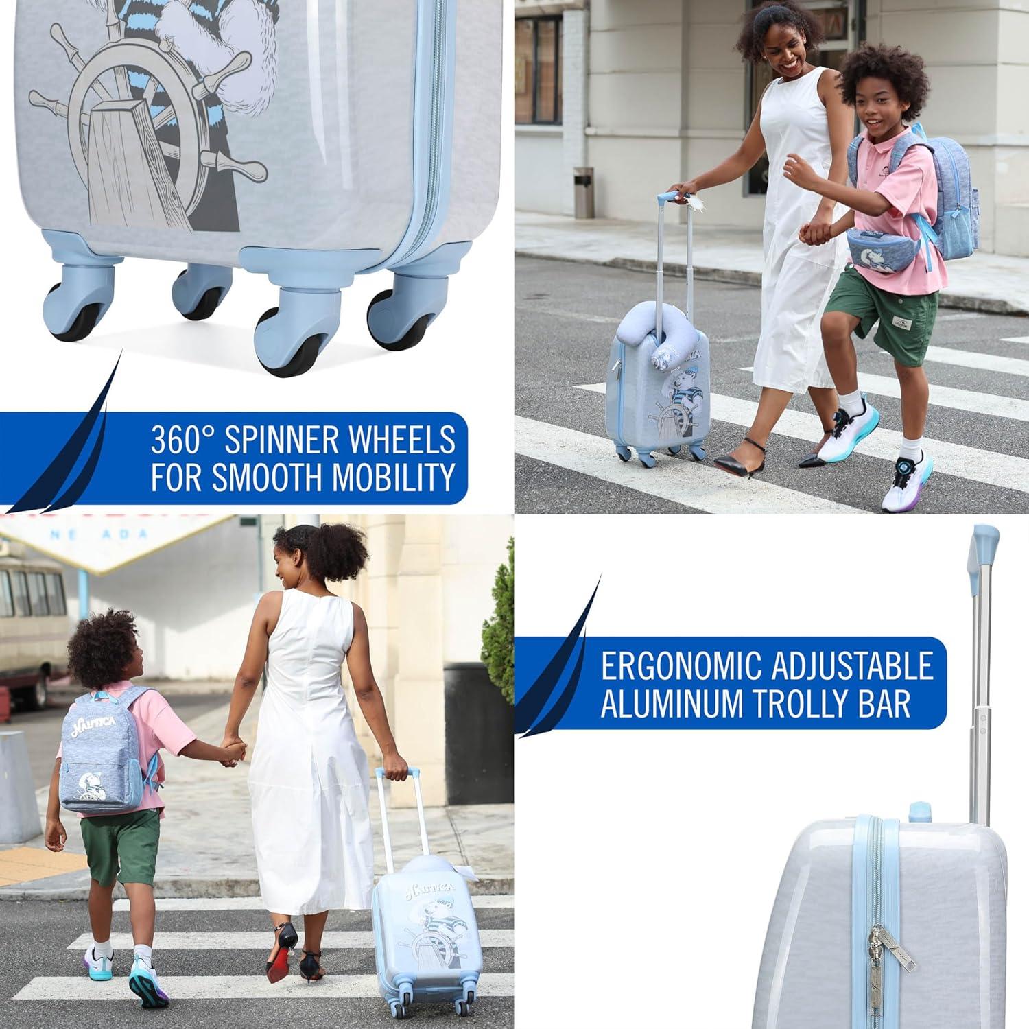 imageNautica Kids Luggage  18quot Airline Approved Rolling Hardside Upright Carryon Suitcase Set with Wheels Pastel Shell  5pc Travel SetPolar Voyage  5pc Travel Set