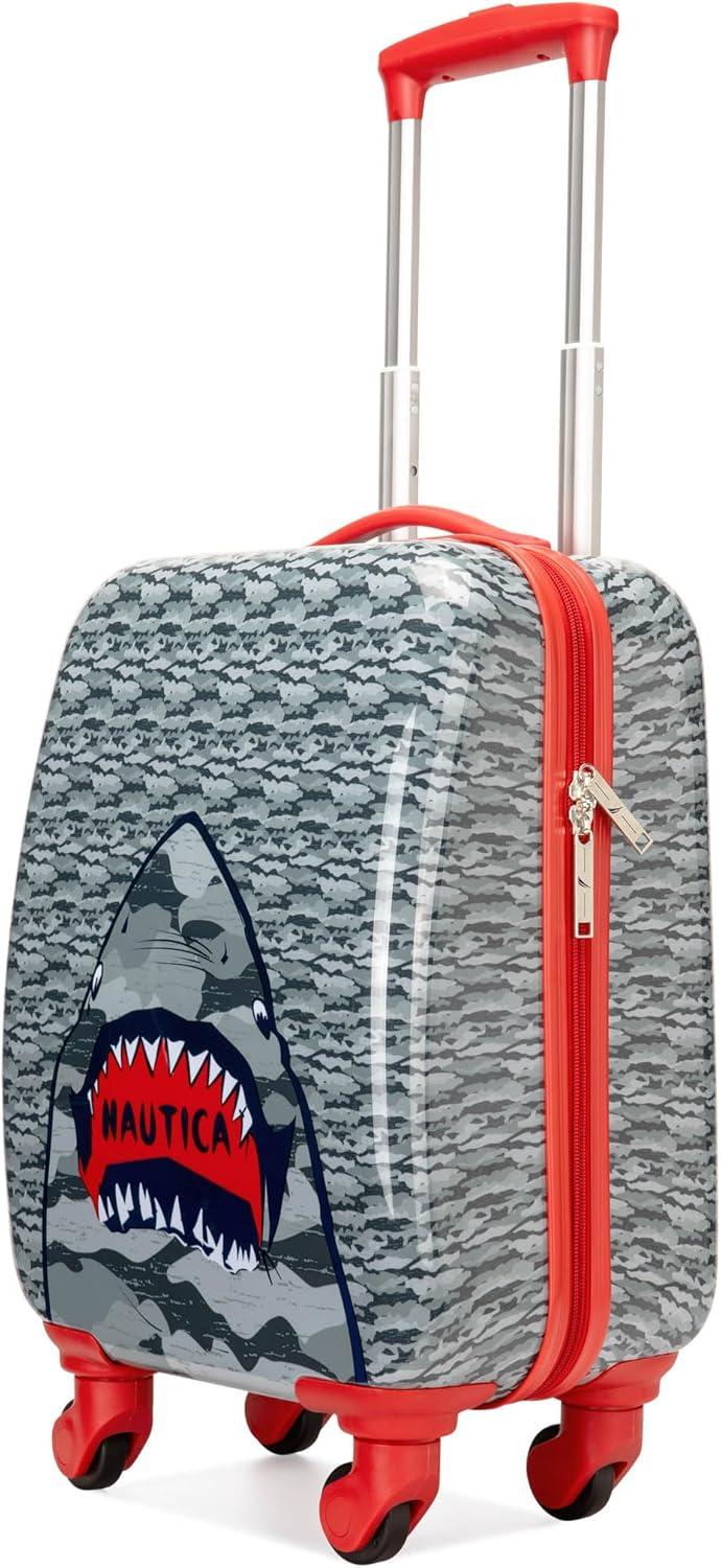 imageNautica Kids Luggage  18quot Airline Approved Rolling Hardside Upright Carryon Suitcase Set with Wheels Pastel Shell  5pc Travel SetShark Attack