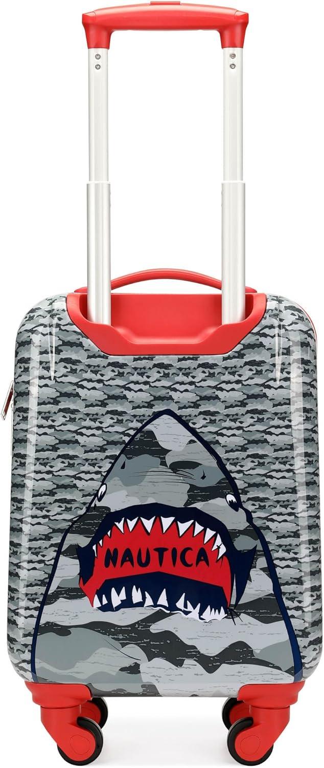 imageNautica Kids Luggage  18quot Airline Approved Rolling Hardside Upright Carryon Suitcase Set with Wheels Pastel Shell  5pc Travel SetShark Attack