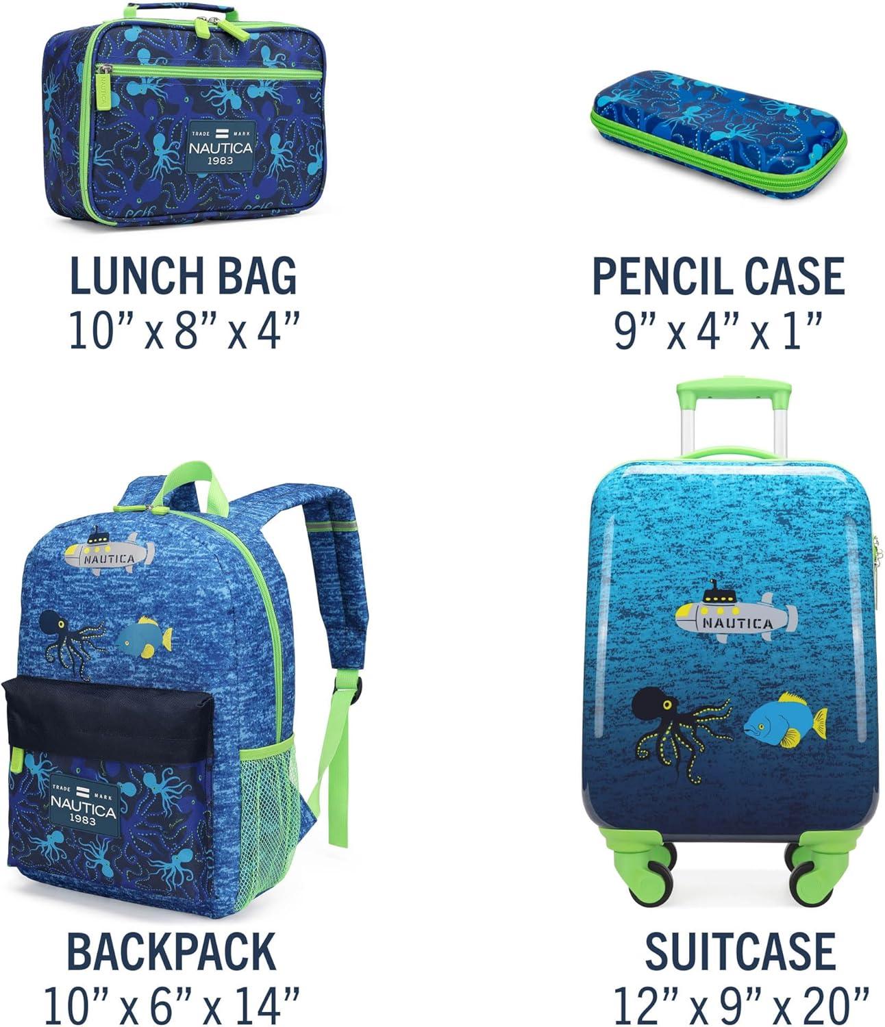imageNautica Kids Luggage  18quot Airline Approved Rolling Hardside Upright Carryon Suitcase Set with Wheels Pastel Shell  5pc Travel SetSubmarine Journey  5pc School Set