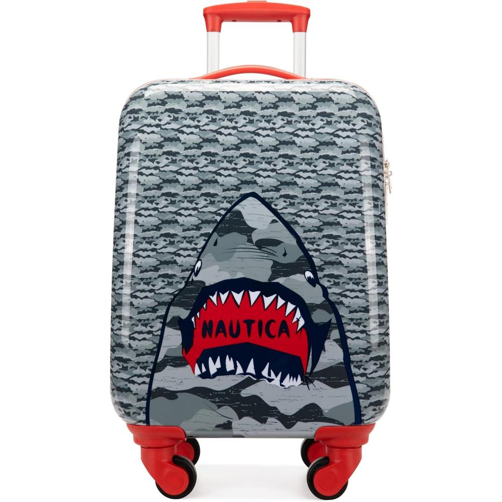 imageNautica Kids Luggage  18quot Airline Approved Rolling Hardside Upright Carryon Suitcase Set with Wheels Pastel Shell  5pc Travel SetShark Attack