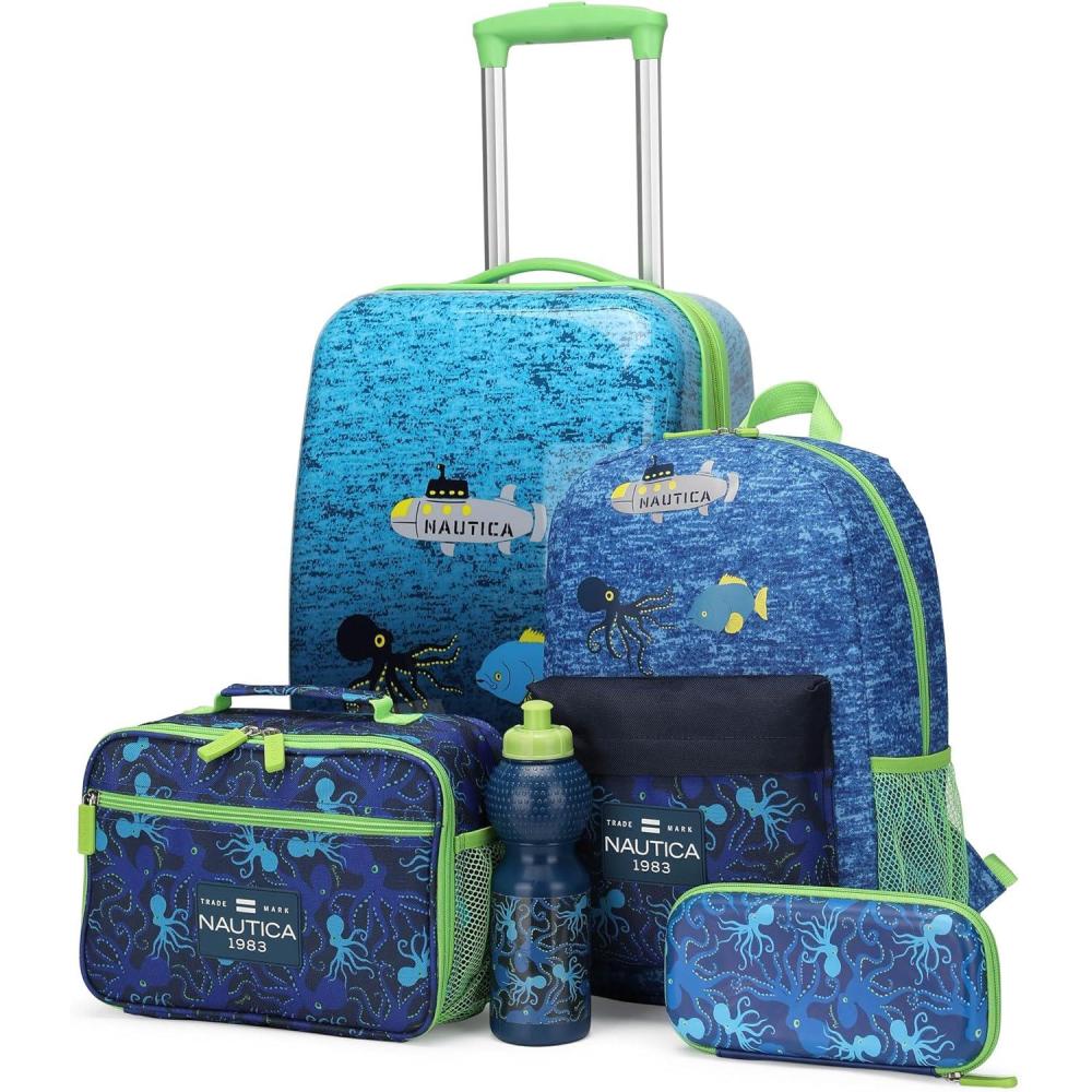 imageNautica Kids Luggage  18quot Airline Approved Rolling Hardside Upright Carryon Suitcase Set with Wheels Pastel Shell  5pc Travel SetSubmarine Journey  5pc School Set