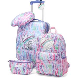 imageNautica Kids Luggage  18quot Airline Approved Rolling Hardside Upright Carryon Suitcase Set with Wheels Pastel Shell  5pc Travel SetPastel Shell  5pc Travel Set