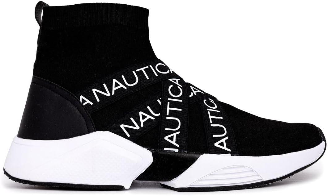 imageNautica Mens SlipOn Sneaker High Top Socks Shoes with Ankle Support  Comfortable ampamp Breathable LaceUp Gym Walking Running ShoesPatrikoblack White