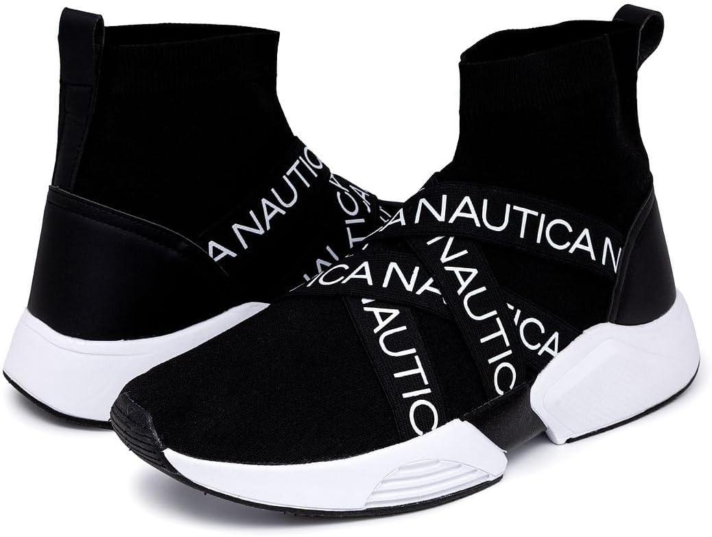 imageNautica Mens SlipOn Sneaker High Top Socks Shoes with Ankle Support  Comfortable ampamp Breathable LaceUp Gym Walking Running ShoesPatrikoblack White