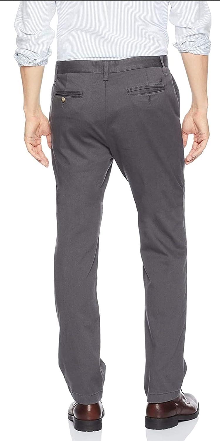 imageNautica Mens Classic Fit Flat Front Stretch Chino Deck PantForged Iron