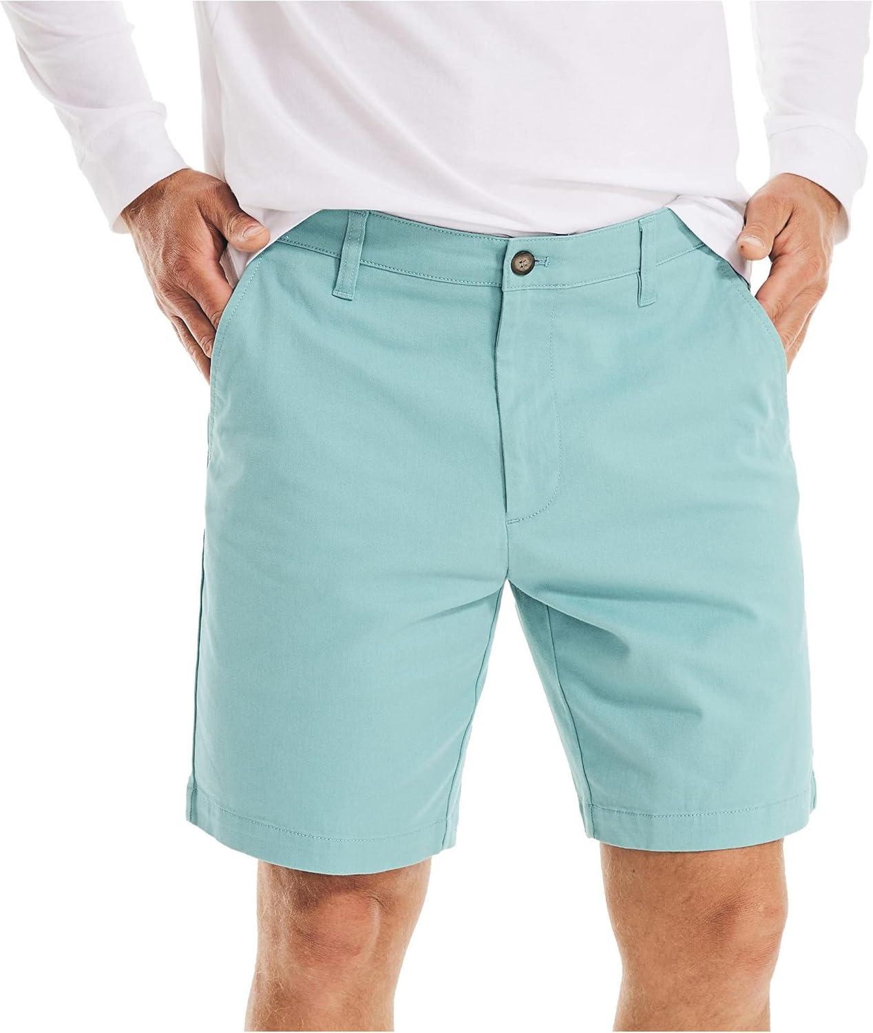 imageNautica Mens Classic Fit Flat Front Stretch Solid Chino 85quot Deck ShortsAtlantis Green