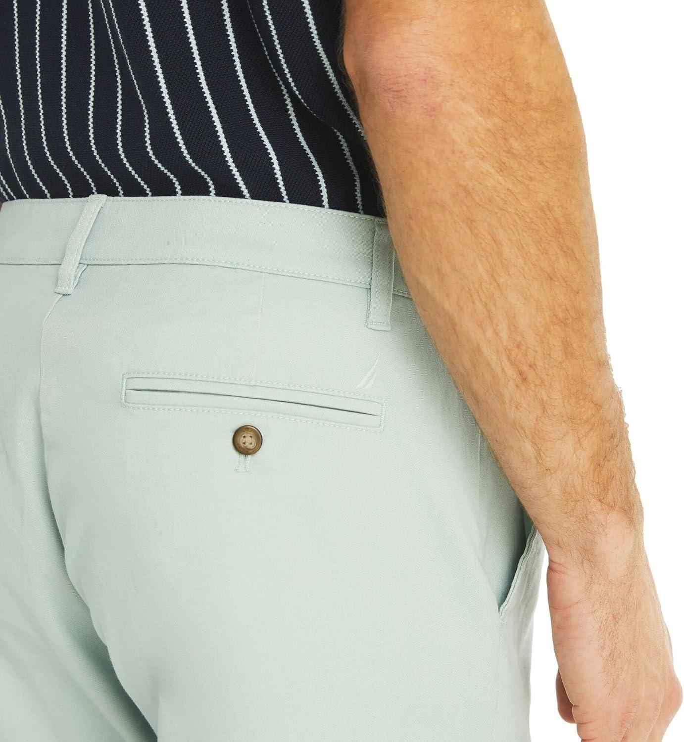 imageNautica Mens Classic Fit Flat Front Stretch Solid Chino 85quot Deck ShortsBay Blue