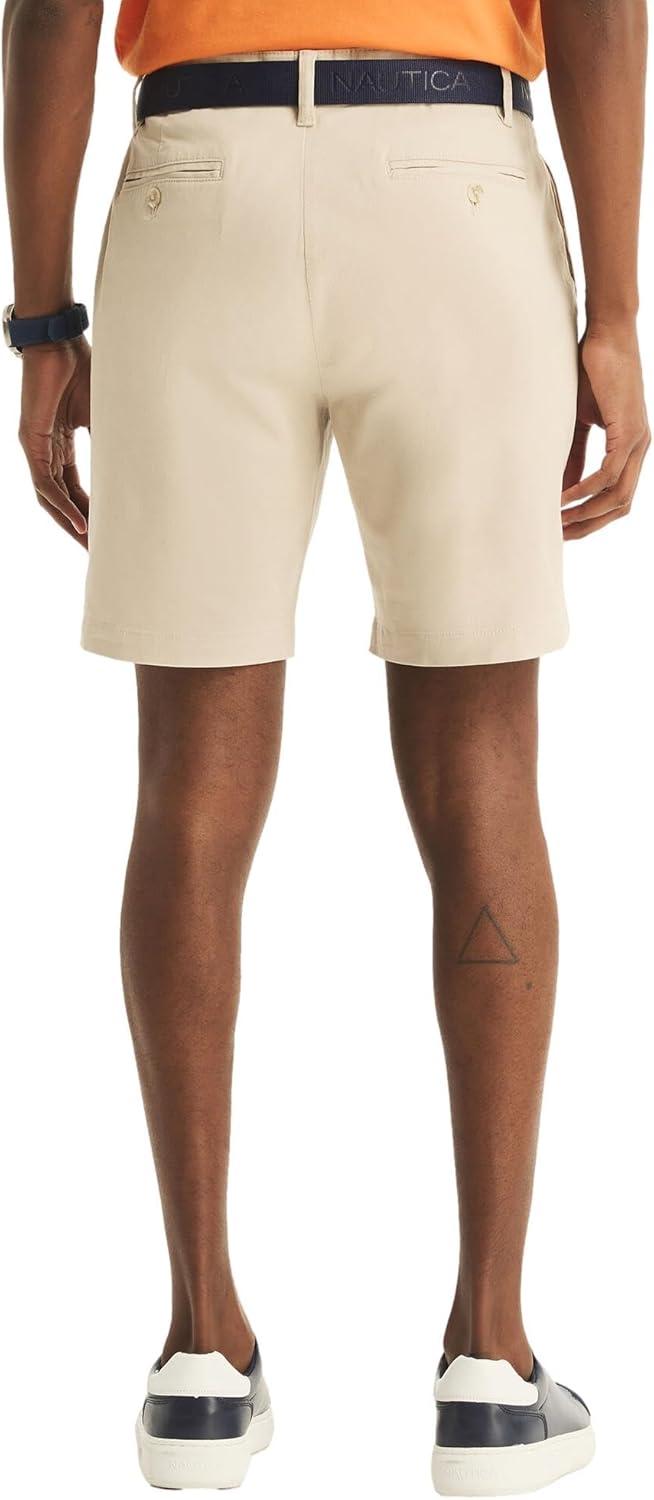 imageNautica Mens Classic Fit Flat Front Stretch Solid Chino 85quot Deck ShortsBeige Stone
