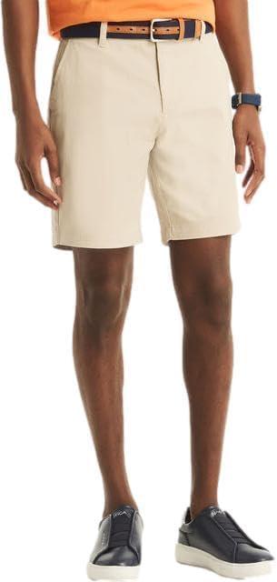 imageNautica Mens Classic Fit Flat Front Stretch Solid Chino 85quot Deck ShortsBeige Stone