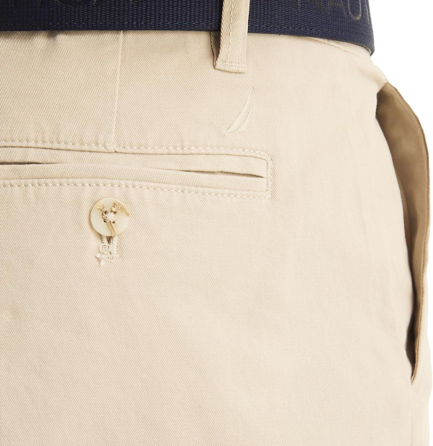 imageNautica Mens Classic Fit Flat Front Stretch Solid Chino 85quot Deck ShortsBeige Stone