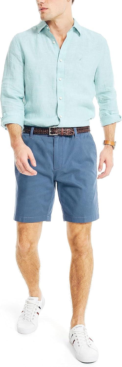 imageNautica Mens Classic Fit Flat Front Stretch Solid Chino 85quot Deck ShortsBlue Indigo