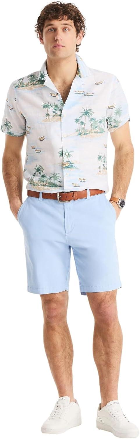 imageNautica Mens Classic Fit Flat Front Stretch Solid Chino 85quot Deck ShortsCerulean Blue