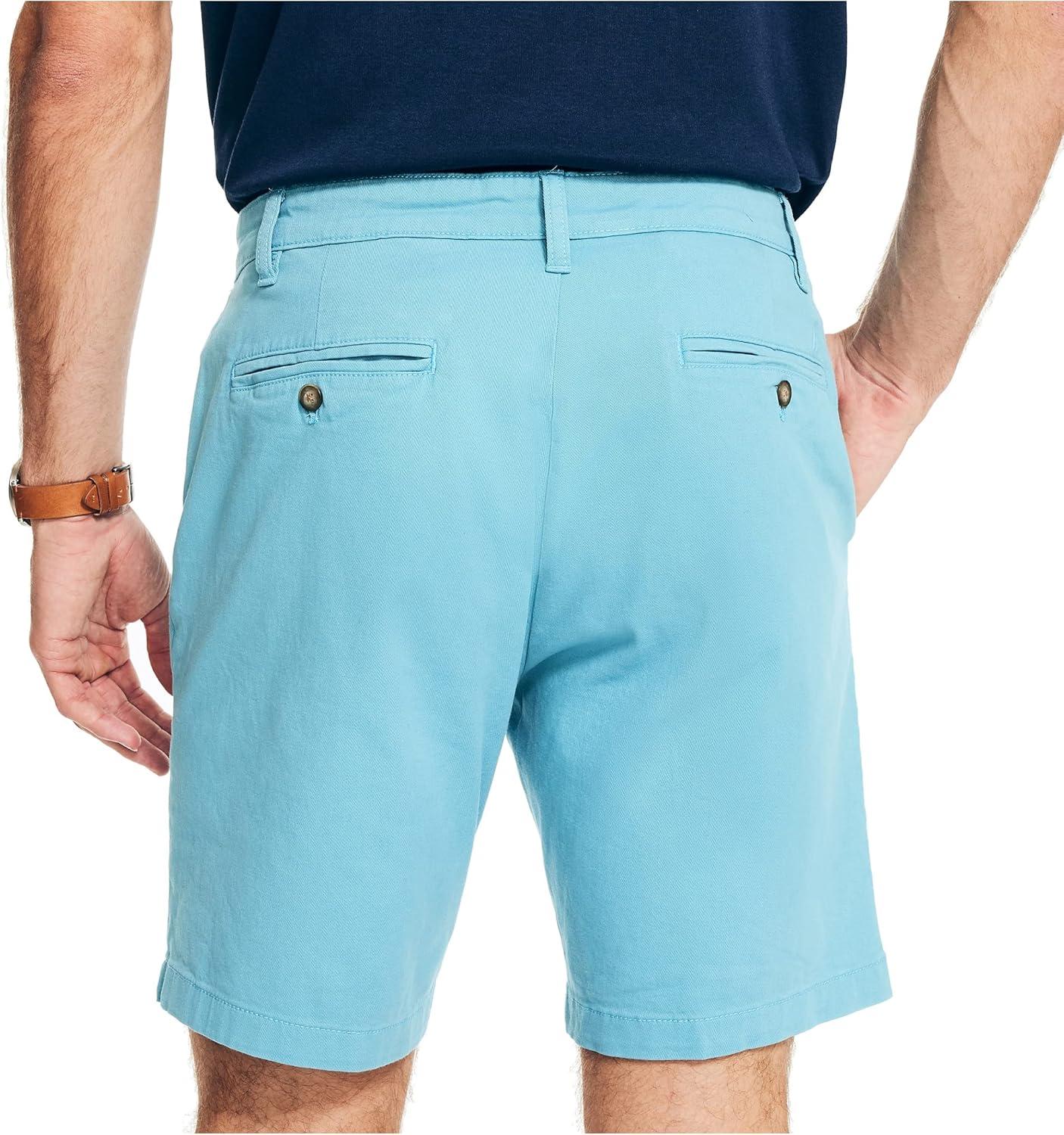 imageNautica Mens Classic Fit Flat Front Stretch Solid Chino 85quot Deck ShortsDelphin Blue