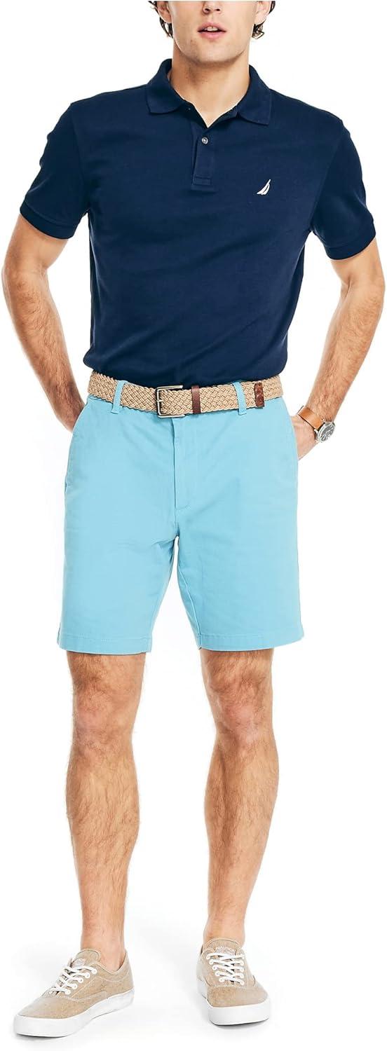 imageNautica Mens Classic Fit Flat Front Stretch Solid Chino 85quot Deck ShortsDelphin Blue