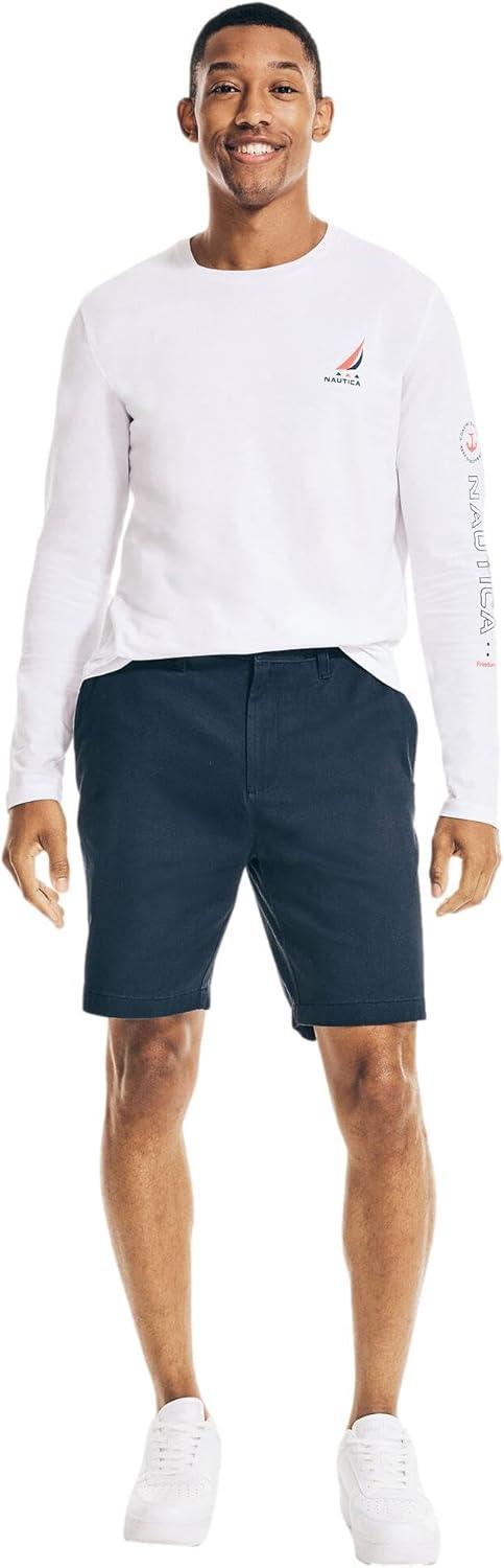 imageNautica Mens Classic Fit Flat Front Stretch Solid Chino 85quot Deck ShortsFrench Navy