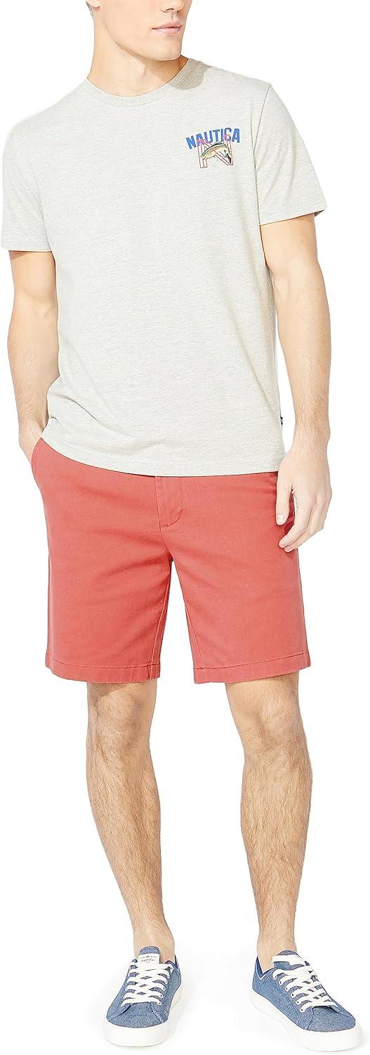 imageNautica Mens Classic Fit Flat Front Stretch Solid Chino 85quot Deck ShortsMineral Red