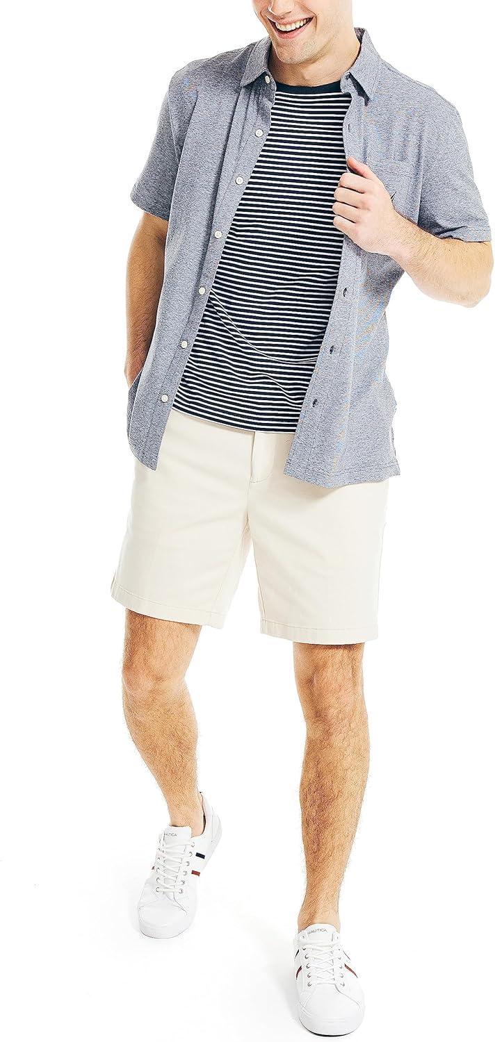 imageNautica Mens Classic Fit Flat Front Stretch Solid Chino 85quot Deck ShortsNautica Stone