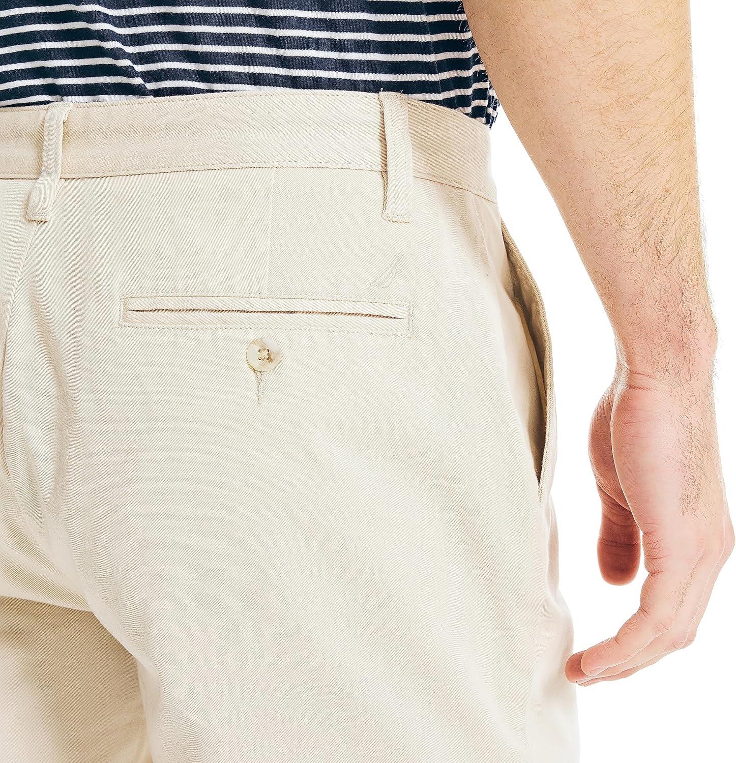 imageNautica Mens Classic Fit Flat Front Stretch Solid Chino 85quot Deck ShortsNautica Stone