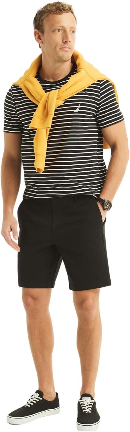 imageNautica Mens Classic Fit Flat Front Stretch Solid Chino 85quot Deck ShortsNight Black