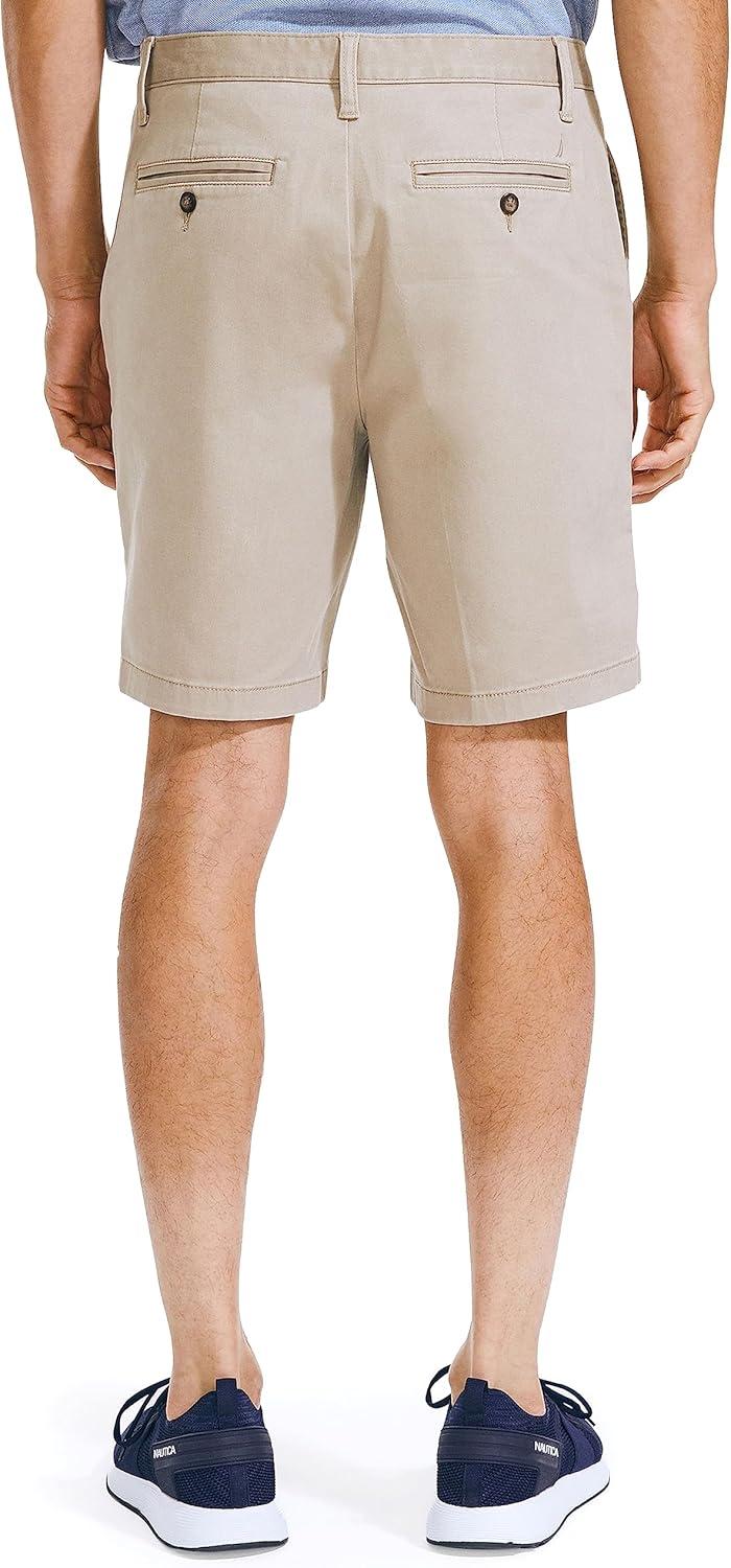 imageNautica Mens Classic Fit Flat Front Stretch Solid Chino 85quot Deck ShortsTrue Khaki