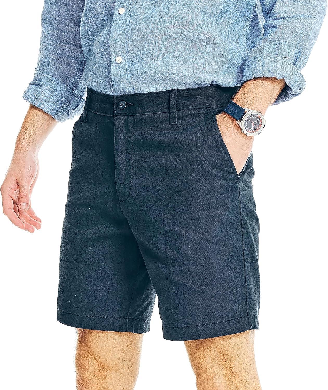 imageNautica Mens Classic Fit Flat Front Stretch Solid Chino 85quot Deck ShortsTrue Navy