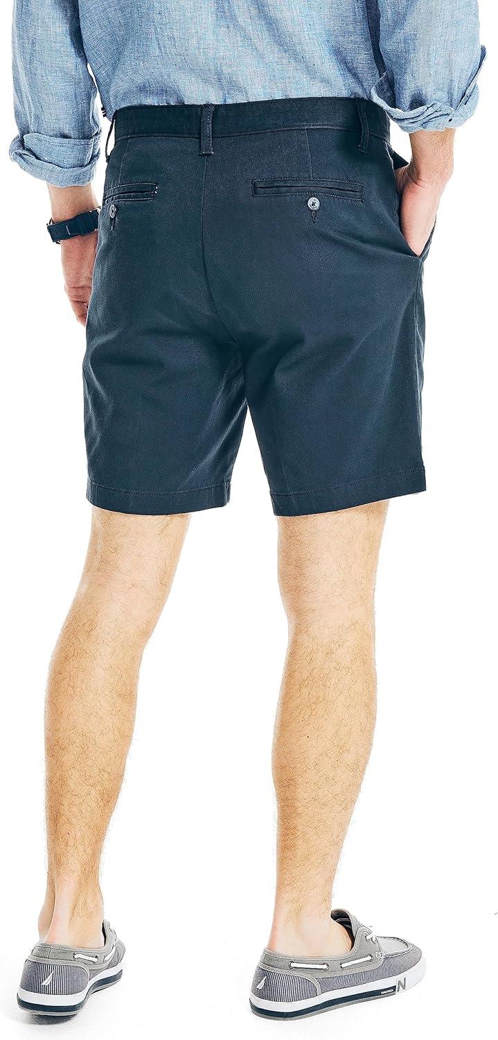 imageNautica Mens Classic Fit Flat Front Stretch Solid Chino 85quot Deck ShortsTrue Navy