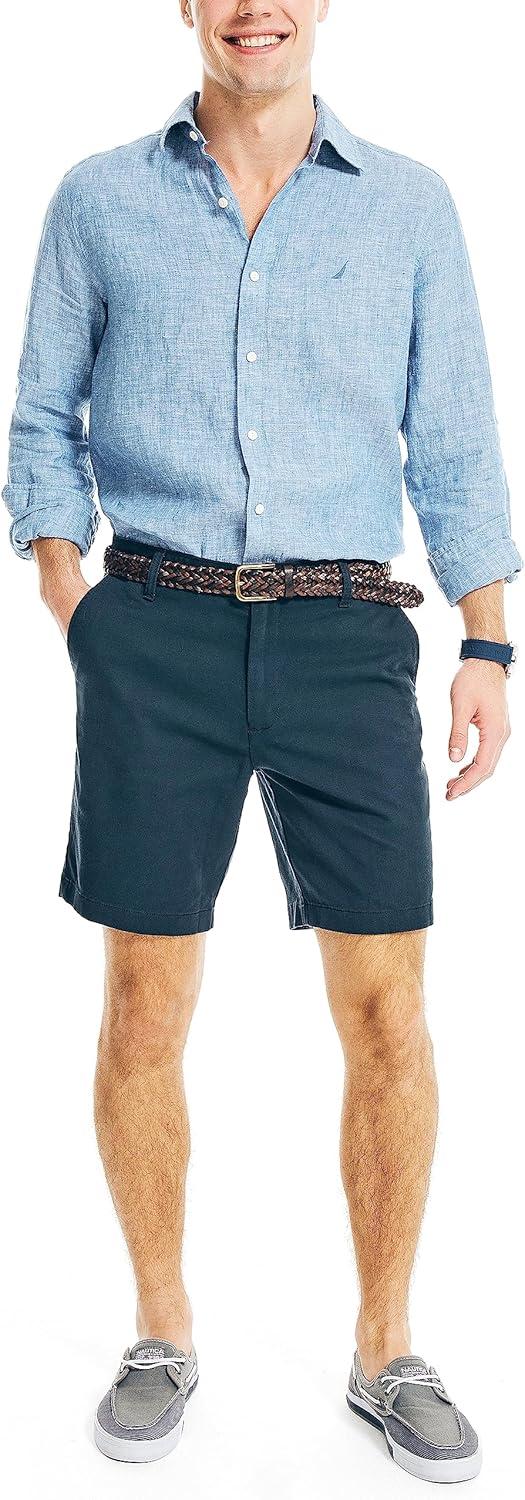 imageNautica Mens Classic Fit Flat Front Stretch Solid Chino 85quot Deck ShortsTrue Navy