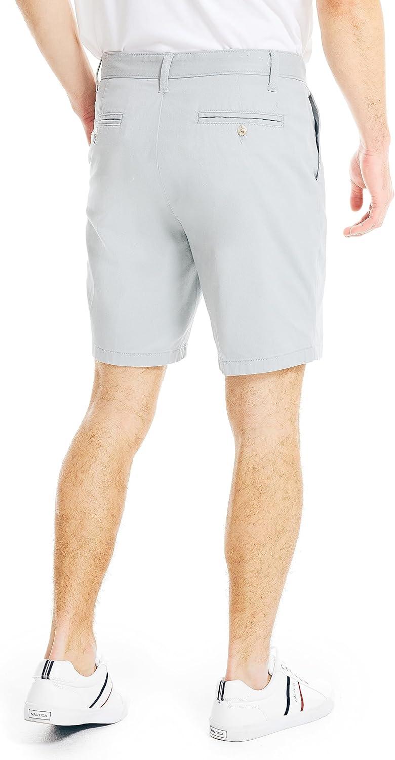 imageNautica Mens Classic Fit Flat Front Stretch Solid Chino 85quot Deck ShortsTrue Quarry